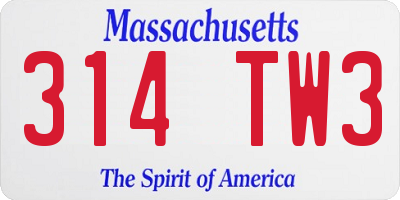 MA license plate 314TW3
