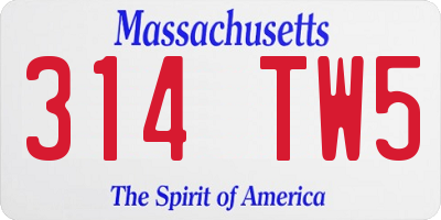 MA license plate 314TW5