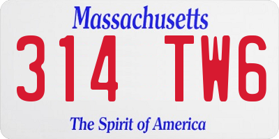 MA license plate 314TW6