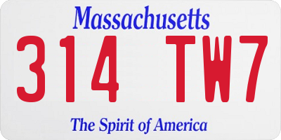 MA license plate 314TW7