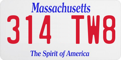 MA license plate 314TW8
