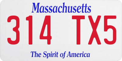 MA license plate 314TX5
