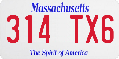 MA license plate 314TX6