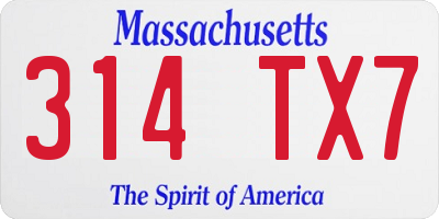 MA license plate 314TX7