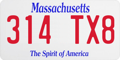 MA license plate 314TX8