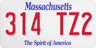 MA license plate 314TZ2