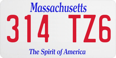 MA license plate 314TZ6