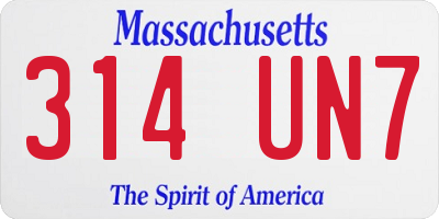 MA license plate 314UN7