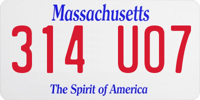 MA license plate 314UO7