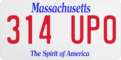 MA license plate 314UP0