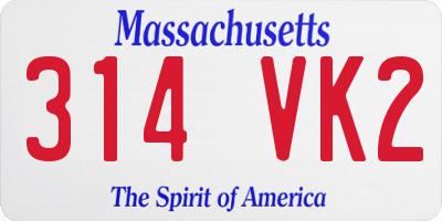 MA license plate 314VK2