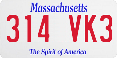 MA license plate 314VK3