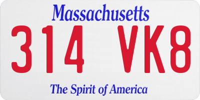 MA license plate 314VK8