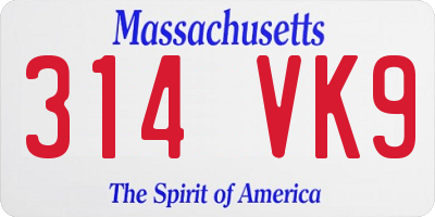 MA license plate 314VK9