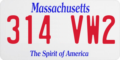 MA license plate 314VW2