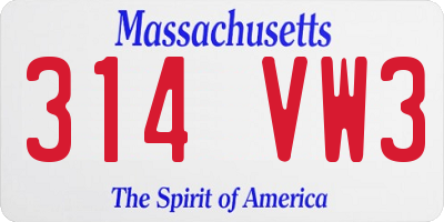 MA license plate 314VW3