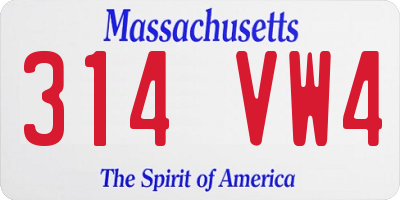 MA license plate 314VW4