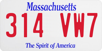MA license plate 314VW7