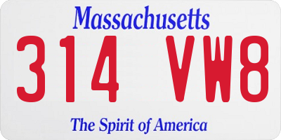 MA license plate 314VW8