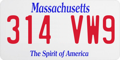 MA license plate 314VW9