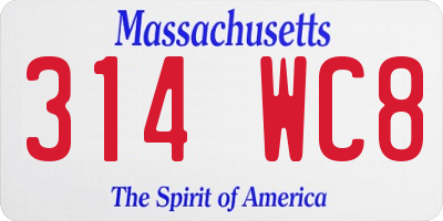 MA license plate 314WC8