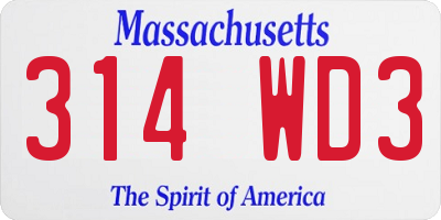MA license plate 314WD3