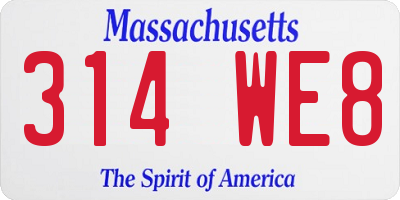 MA license plate 314WE8