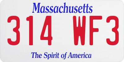 MA license plate 314WF3
