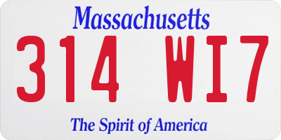 MA license plate 314WI7