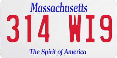 MA license plate 314WI9