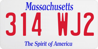 MA license plate 314WJ2