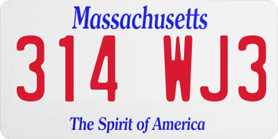 MA license plate 314WJ3
