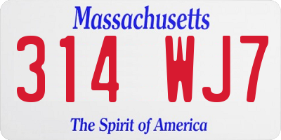 MA license plate 314WJ7