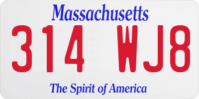 MA license plate 314WJ8