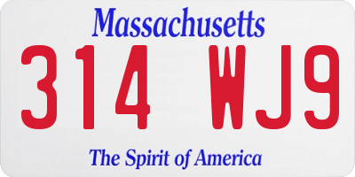 MA license plate 314WJ9