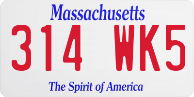 MA license plate 314WK5