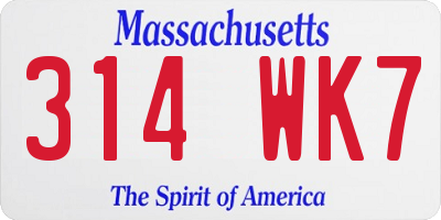 MA license plate 314WK7