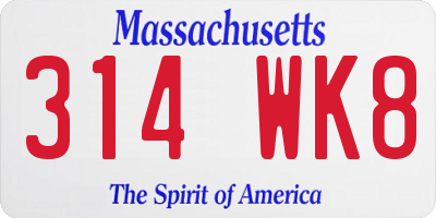 MA license plate 314WK8