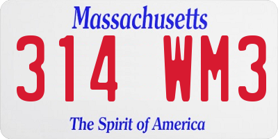 MA license plate 314WM3