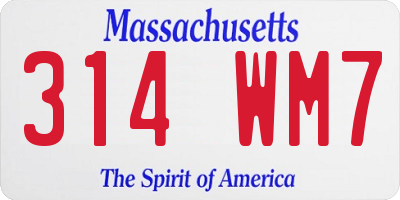 MA license plate 314WM7