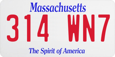 MA license plate 314WN7