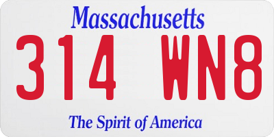 MA license plate 314WN8