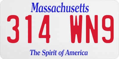 MA license plate 314WN9