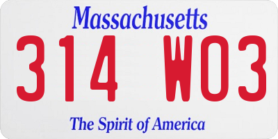 MA license plate 314WO3