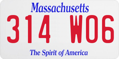 MA license plate 314WO6
