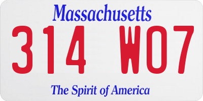 MA license plate 314WO7