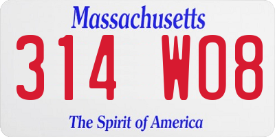 MA license plate 314WO8