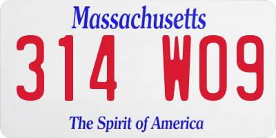 MA license plate 314WO9