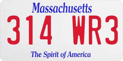 MA license plate 314WR3