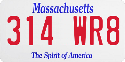 MA license plate 314WR8